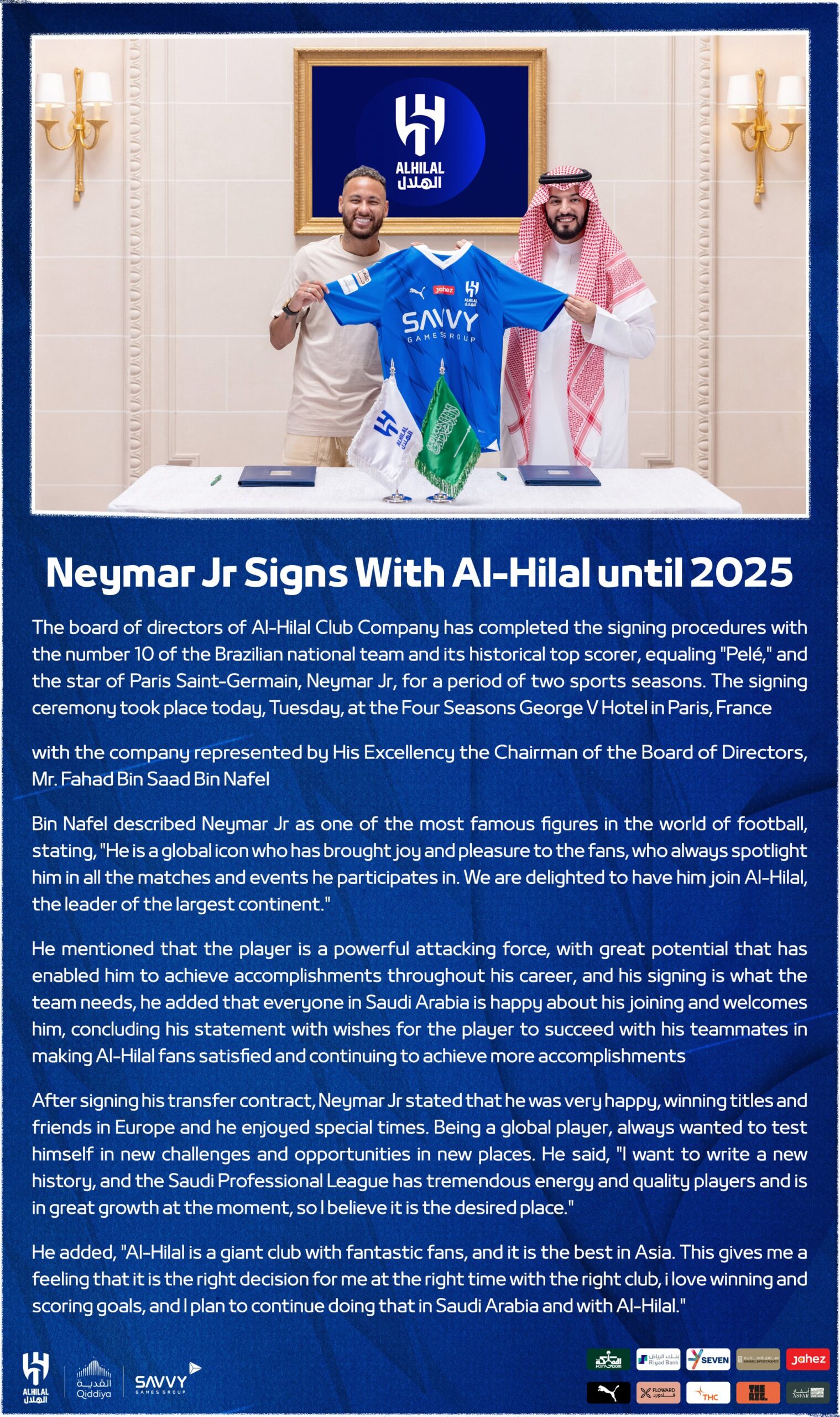 Neymar Jr. firma por dos años con el Al-Hilal de Arabia Saudita