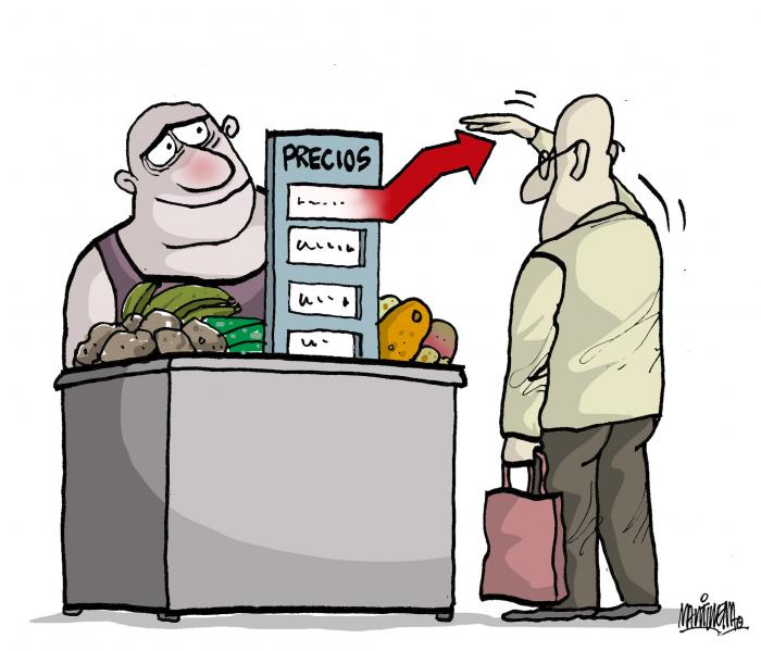 Ante la desmedida escalada de precios, uno se pregunta: ¿no habrá un tope final? Ilustración tomada del periódico Granma.