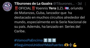Post en la cuenta oficial de X de los Tiburones de la Guaira